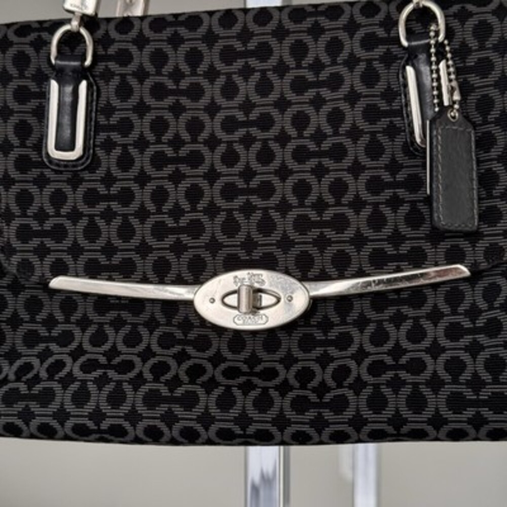 Coach Black Op Art Canvas Leather Madison Bag + Strap CLEAN! - Picture 4 of 11
